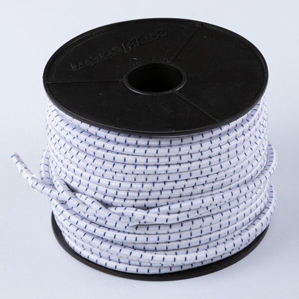 8mm x 50m reel pp shock cord white blue 1