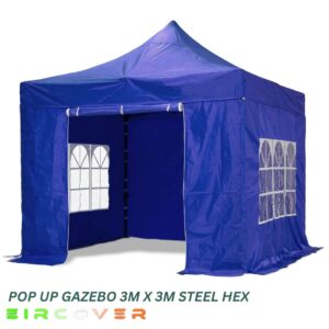 Pop Up Gazebo Steel Hex 40mm 3m x 3m Blue