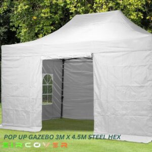 Pop Up Gazebo Steel Hex 40mm 3m x 4.5m White