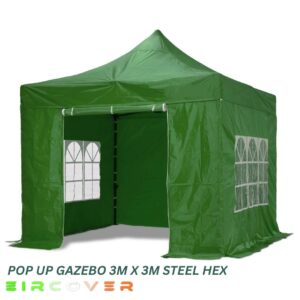 Pop Up Gazebo Steel Hex 40mm 3m x 3m Green