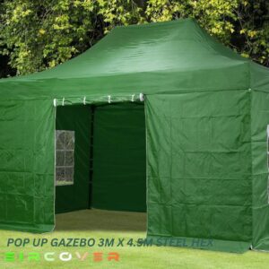 Pop Up Gazebo Steel Hex 40mm 3m x 4.5m Green