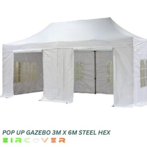 Pop Up Gazebo Steel Hex 40mm 3m x 6m White