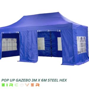 Pop Up Gazebo Steel Hex 40mm 3m x 6m Blue